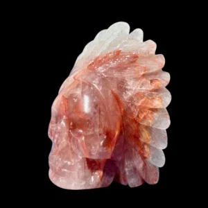 Rose quartz feathered shaman skull